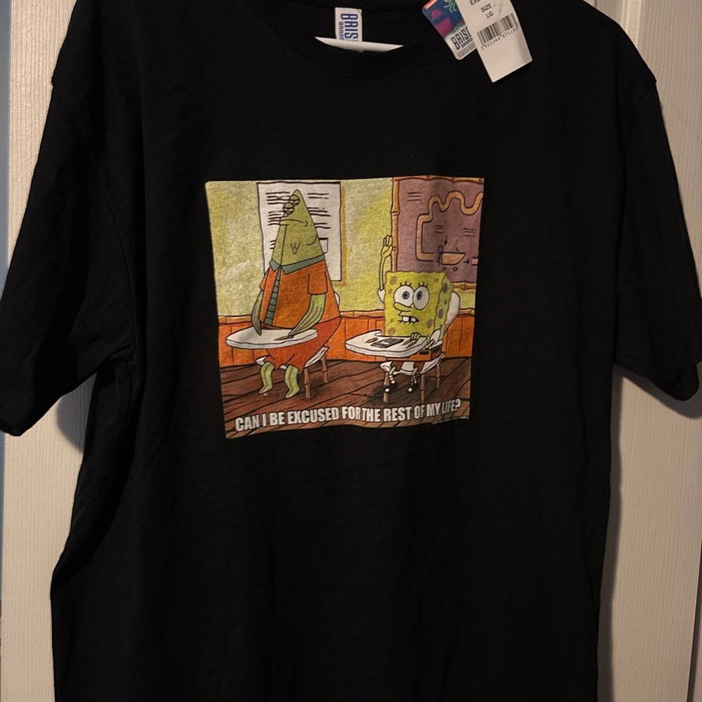 Black Graphic Tee with Cartoon Print